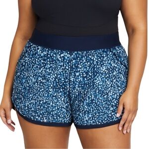 Lands' End Swim Fast Drying Shorts bottoms blue pebble print comfort pockets 2X